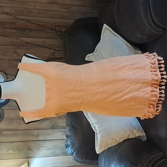 Lulus Women's Sz Medium Feel The Sun Shine Washed Orange Tassel Hem Dress - Picture 3 of 9